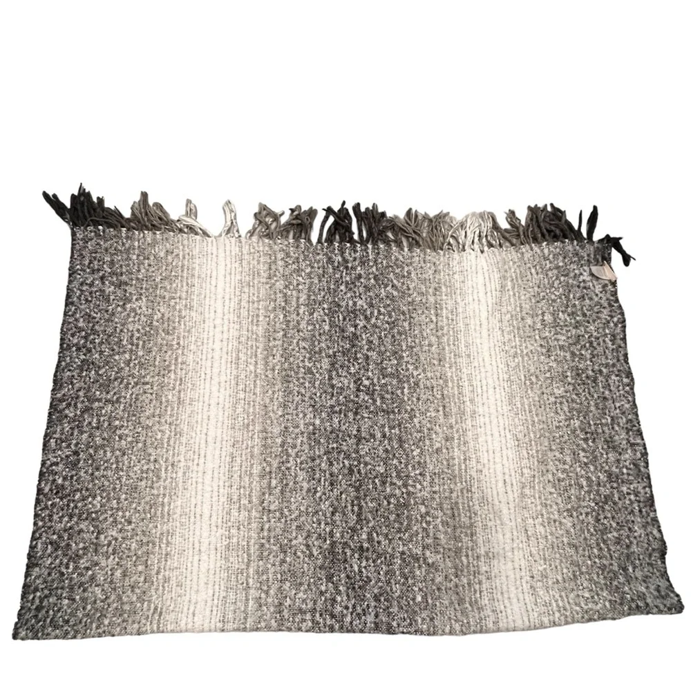Soft Surroundings Black Gray & White Fringe Blanket